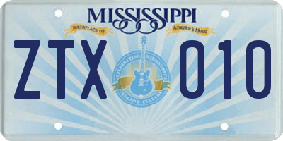 MS license plate ZTX010