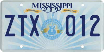 MS license plate ZTX012