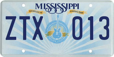 MS license plate ZTX013