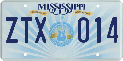 MS license plate ZTX014