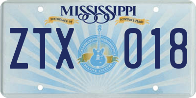 MS license plate ZTX018