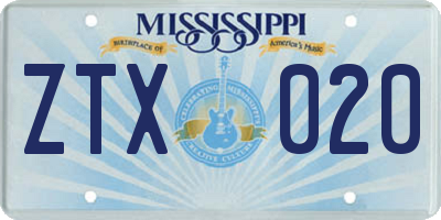 MS license plate ZTX020