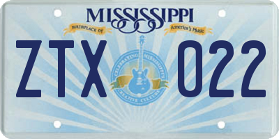 MS license plate ZTX022