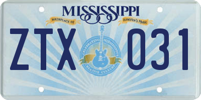 MS license plate ZTX031