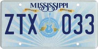 MS license plate ZTX033