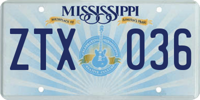 MS license plate ZTX036