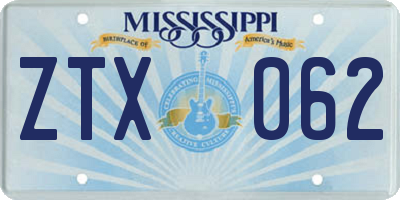 MS license plate ZTX062