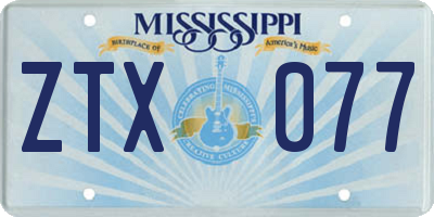 MS license plate ZTX077