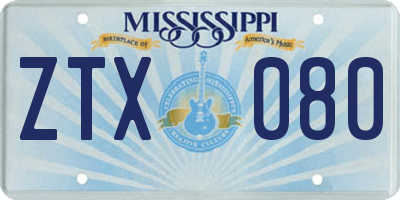 MS license plate ZTX080