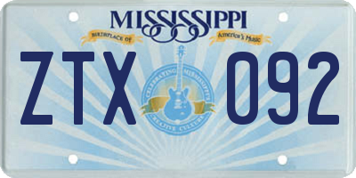 MS license plate ZTX092