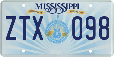 MS license plate ZTX098