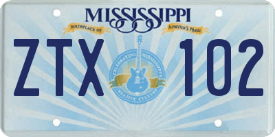 MS license plate ZTX102