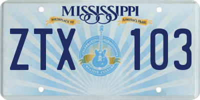 MS license plate ZTX103