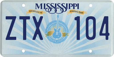 MS license plate ZTX104