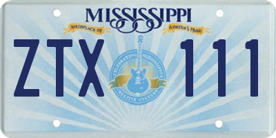 MS license plate ZTX111