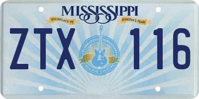 MS license plate ZTX116