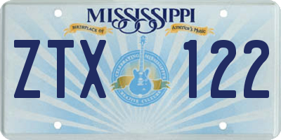 MS license plate ZTX122