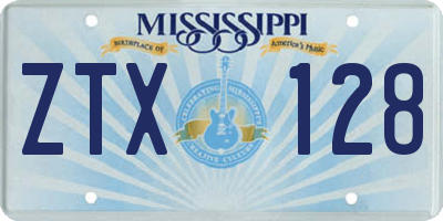 MS license plate ZTX128