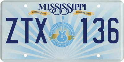 MS license plate ZTX136