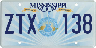 MS license plate ZTX138