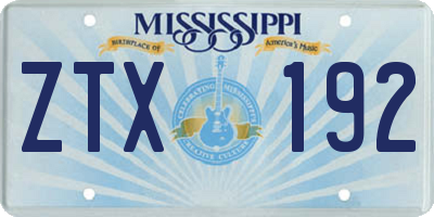 MS license plate ZTX192