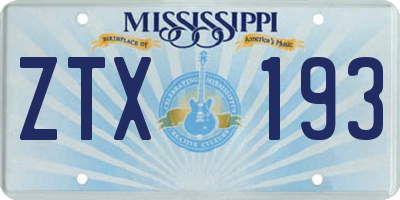 MS license plate ZTX193