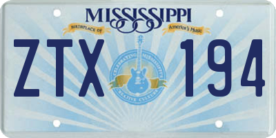 MS license plate ZTX194