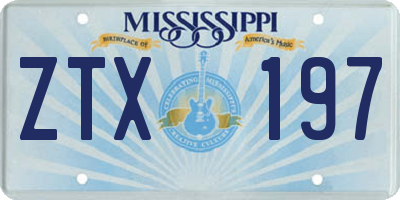 MS license plate ZTX197