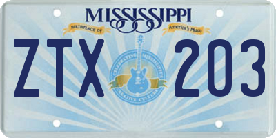 MS license plate ZTX203