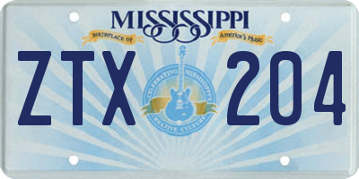 MS license plate ZTX204