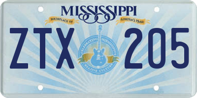 MS license plate ZTX205