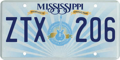 MS license plate ZTX206