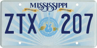 MS license plate ZTX207