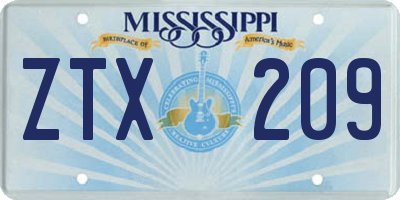 MS license plate ZTX209