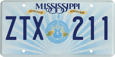 MS license plate ZTX211