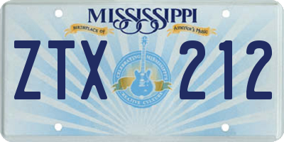 MS license plate ZTX212