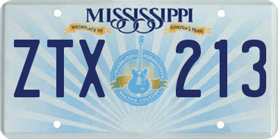 MS license plate ZTX213