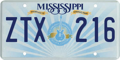 MS license plate ZTX216