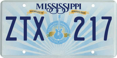 MS license plate ZTX217