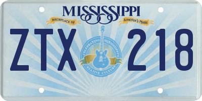 MS license plate ZTX218