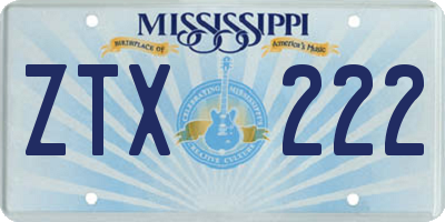 MS license plate ZTX222