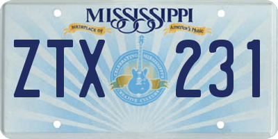 MS license plate ZTX231