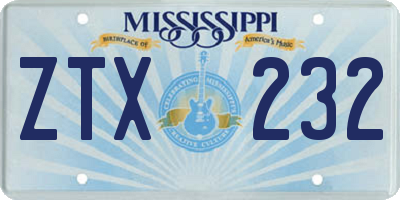 MS license plate ZTX232