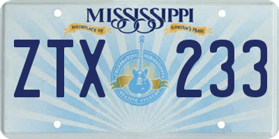 MS license plate ZTX233