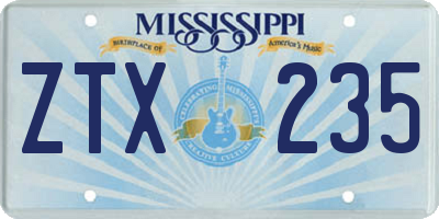 MS license plate ZTX235