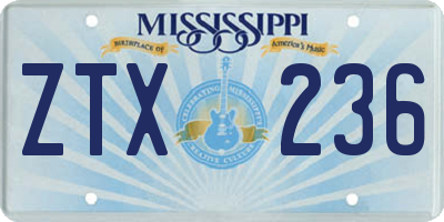 MS license plate ZTX236