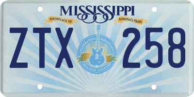 MS license plate ZTX258