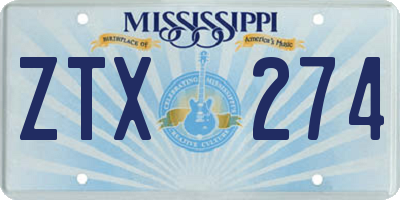 MS license plate ZTX274