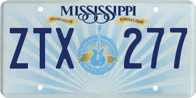 MS license plate ZTX277