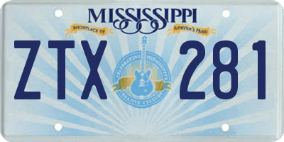 MS license plate ZTX281